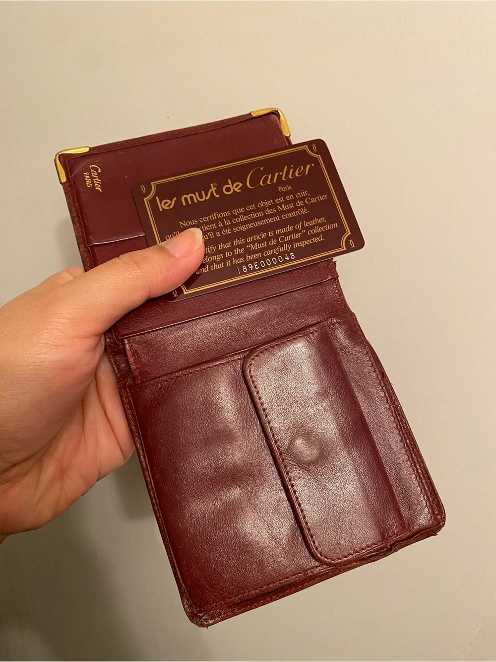 Cartier Euc Leather Bifold Wallet - Burgundy with Gold Corners